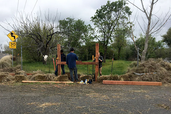 Installing the frame for the sign at Capay Open Space Park