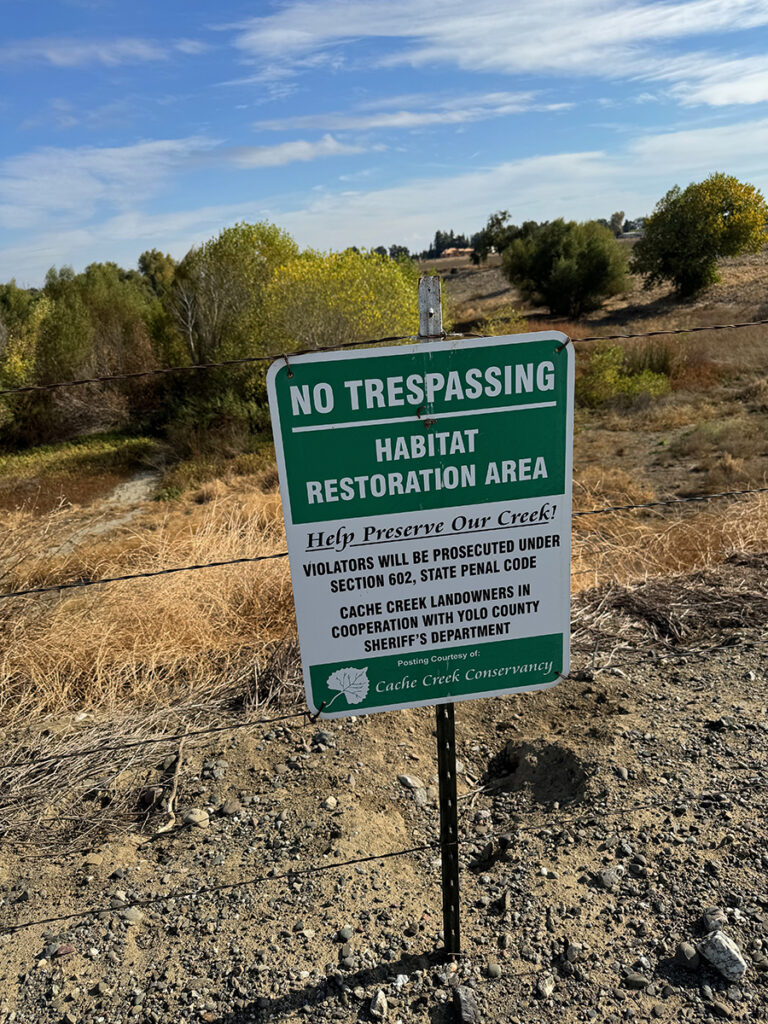 No trespassing sign provided by Cache Creek Conservancy